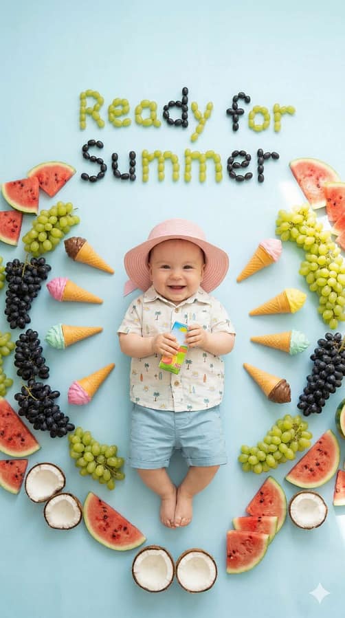 AI Image Prompts – Creative Ideas & Examples | Vertical Baby Photoshoot Prompt – 4K 9:16 Summer Creative Baby Shoot (Reels Style) AI Image Prompts – Creative Ideas & Examples | Vertical Baby Photoshoot Prompt – 4K 9:16 Summer Creative Baby Shoot (Reels Style)