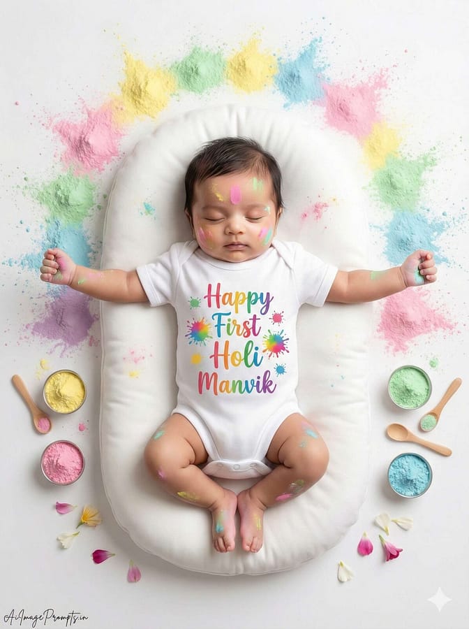 AI Image Prompts – Creative Ideas & Examples | Baby First Holi Photo Ideas & Creative Prompts AI Image Prompts – Creative Ideas & Examples | Baby First Holi Photo Ideas & Creative Prompts